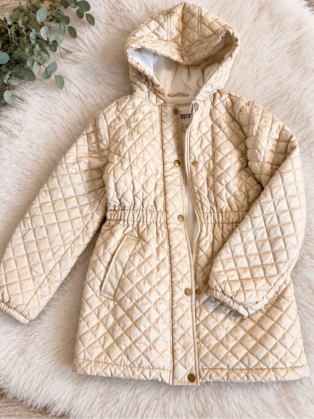 J for Justify Quilted Hooded Puffer Jacket - Cream